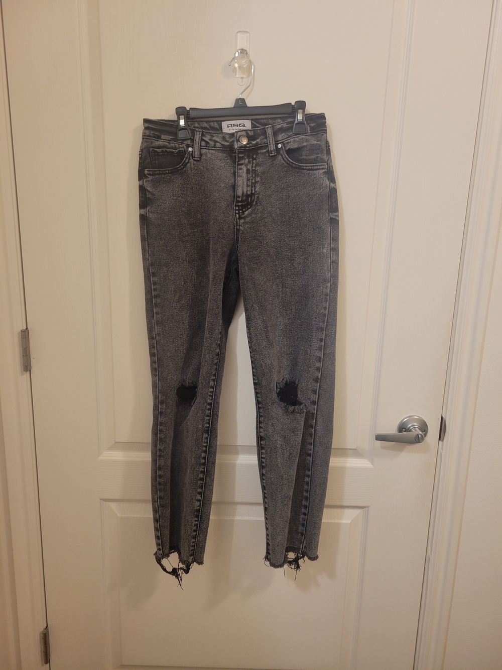 RSQ Black Wash High-Rise Skinny Jeans with Distressed Knees